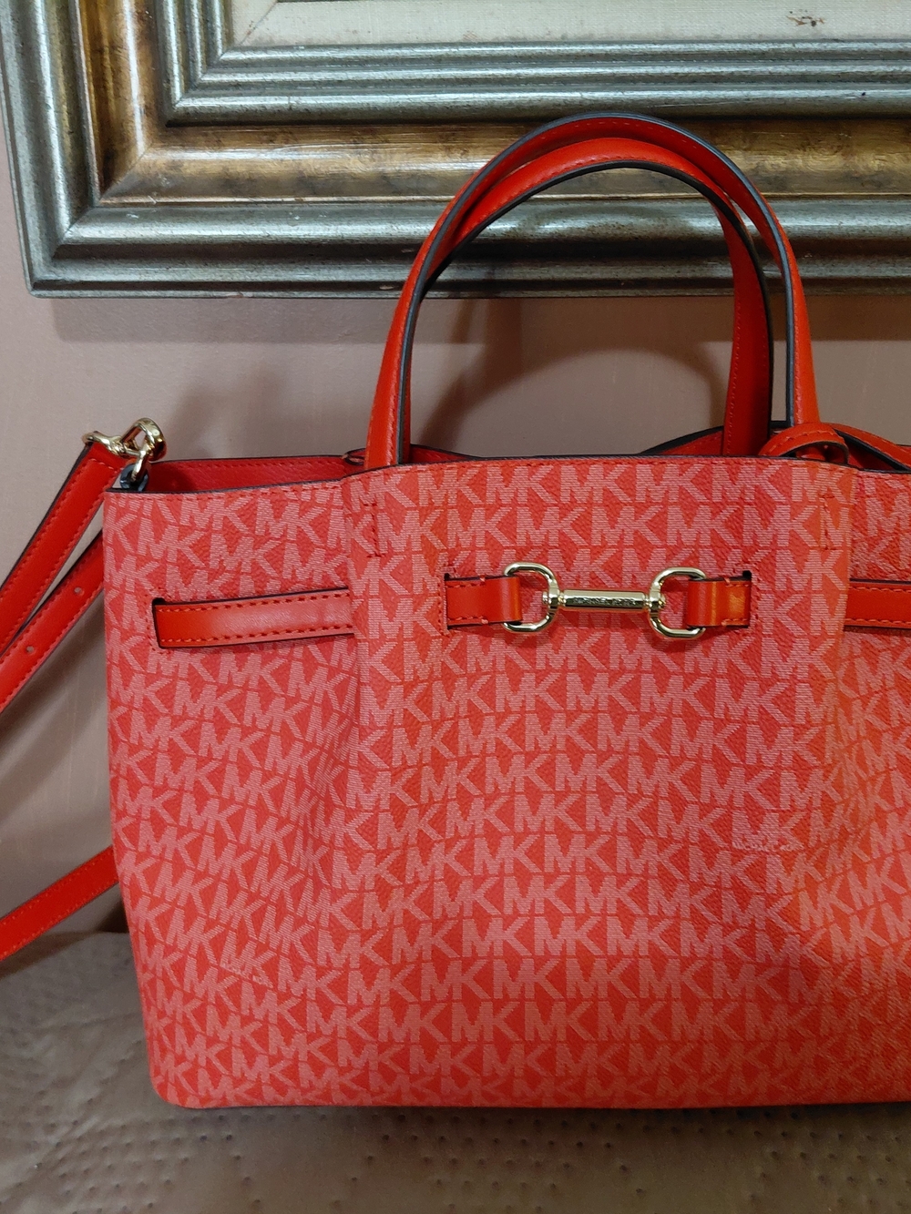 Michael Kors Coral Signature Tote Bag With Matching Wallet
